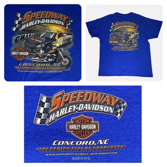Harley Davidson T Shirt Sz L Racing Side Of Charlotte Concord NC Motorcycle Car - Picture 3 of 12